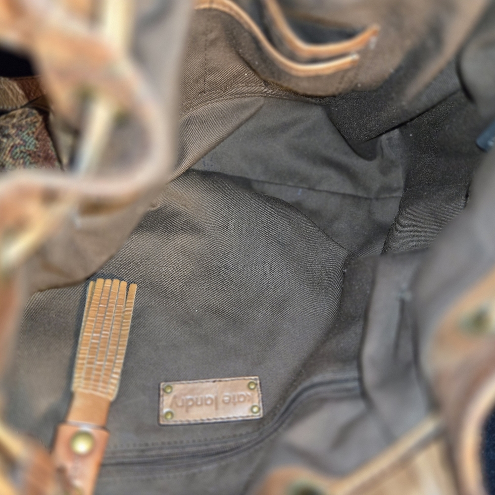 Kate landry purse. Tapestry And Leather Tan Bag - Picture 8 of 12